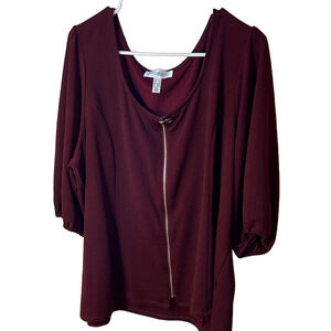 Pennington’s Addition Elle Maroon short sleeve Zip-Up Top size 4X